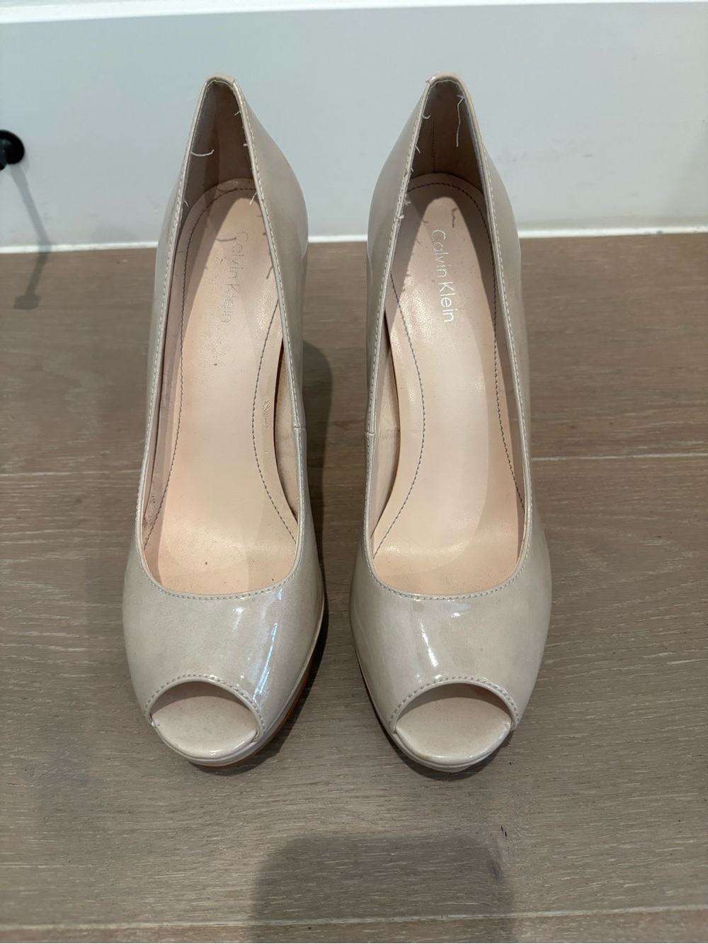 Calvin Klein Patent Nude Peep-Toe Heels